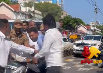 பைக் மீது மோதிய திருமாவளவன் கார்